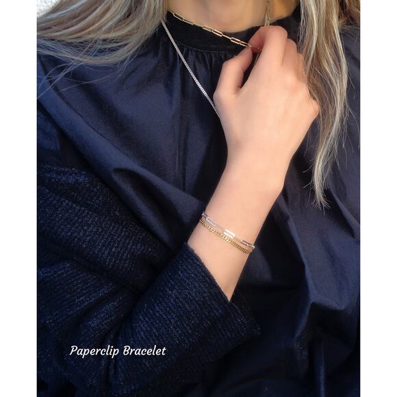 Sterling Silver Paperclip Bracelet, Adjustable 925 Rectangle Flat Link Bracelet - Picture 5 of 5